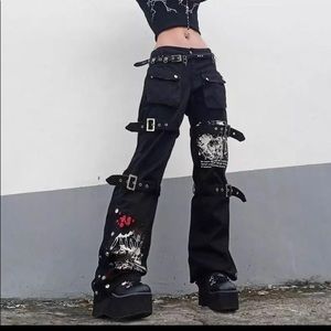 New! FashionV alt buckle graphic pants